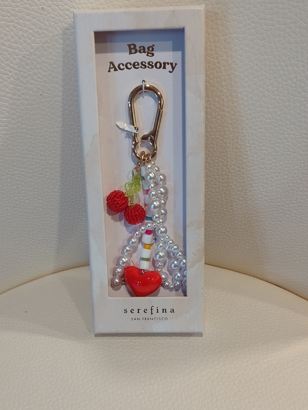 Serefina Red Heart & Pearl Charm Keychain